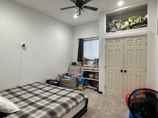 bedroom featuring carpet flooring and ceiling fan