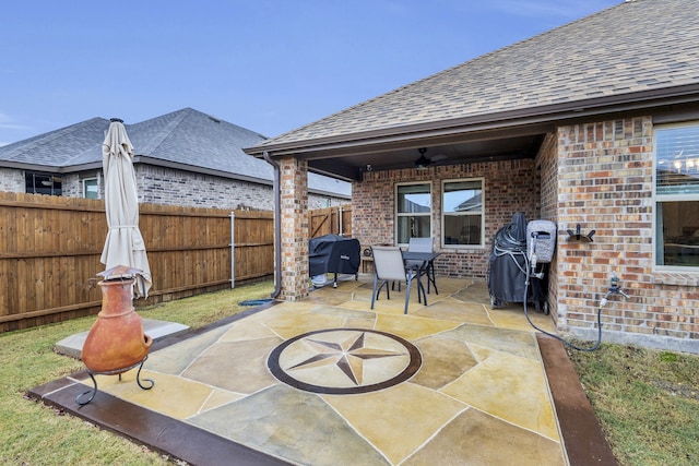 view of patio / terrace featuring grilling area and ceiling fan