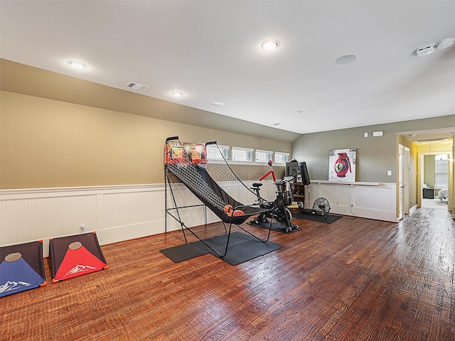 exercise area with hardwood / wood-style floors