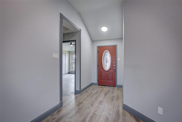 foyer with light wood-type flooring