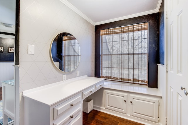 bathroom featuring crown molding and hardwood / wood-style flooring