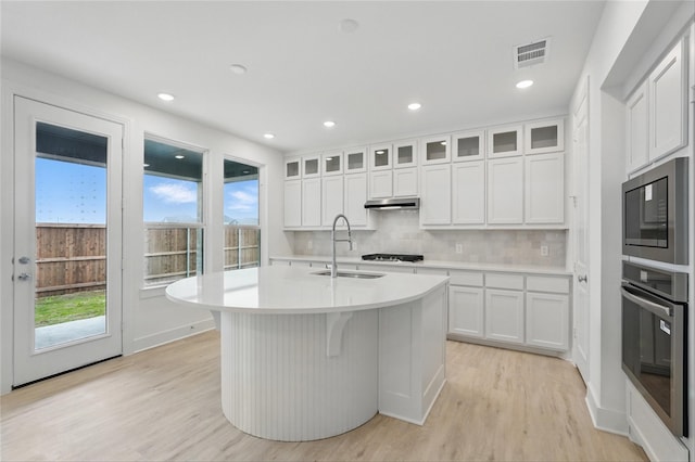 1829 Dolce Ln, Mclendon Chisholm, TX 75032 - kitchen with visible vents, under cabinet range hood, light countertops, a sink, and built in microwave
