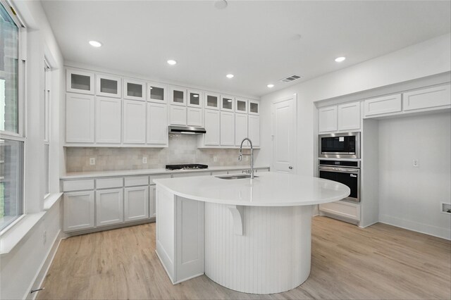 1829 Dolce Ln, Mclendon Chisholm, TX 75032 - kitchen featuring light countertops, under cabinet range hood, visible vents, appliances with stainless steel finishes, and a sink