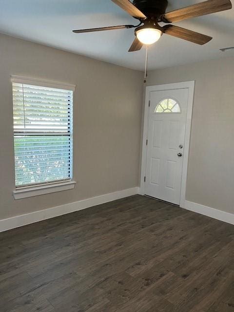 foyer featuring dark hardwood / wood-style flooring and ceiling fan