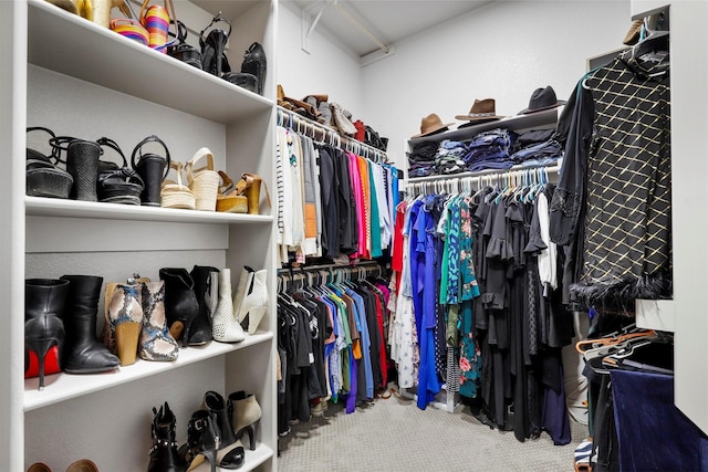 walk in closet with carpet floors