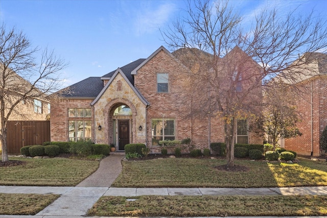 english style home featuring a front yard