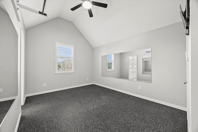 interior space with vaulted ceiling and ceiling fan