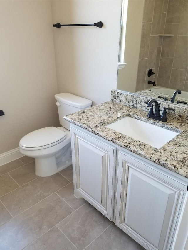 full bathroom featuring tile patterned floors, vanity, shower / bath combination, and toilet