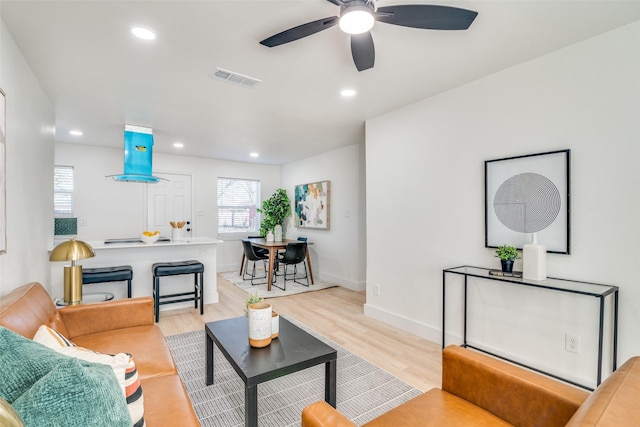 living room featuring light hardwood / wood-style floors