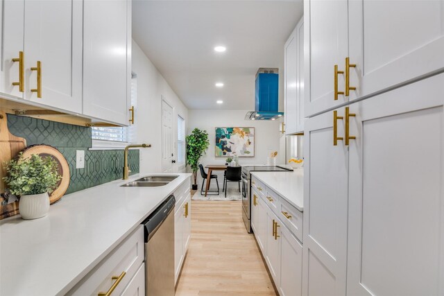 kitchen with backsplash, sink, white cabinets, and appliances with stainless steel finishes