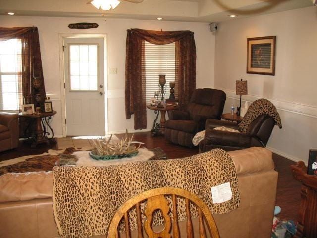 living room with ceiling fan