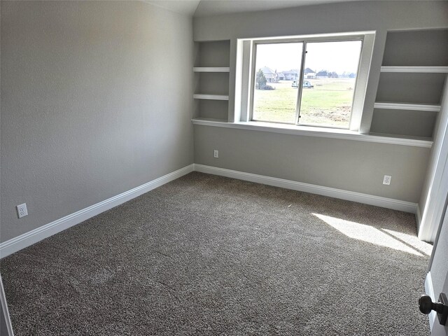 spare room with carpet flooring and built in features