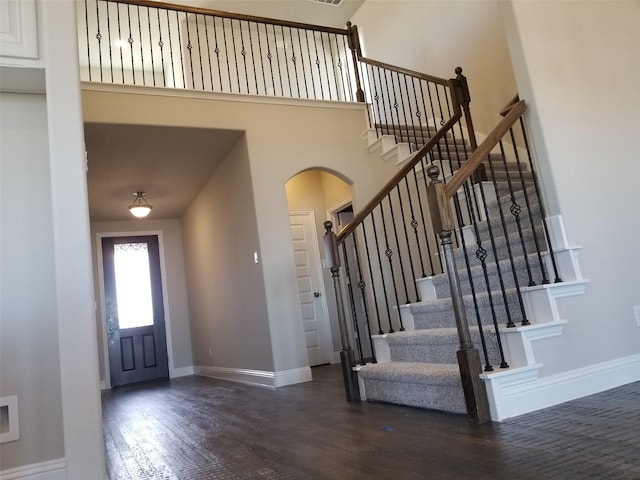 entrance foyer featuring a high ceiling and dark hardwood / wood-style flooring