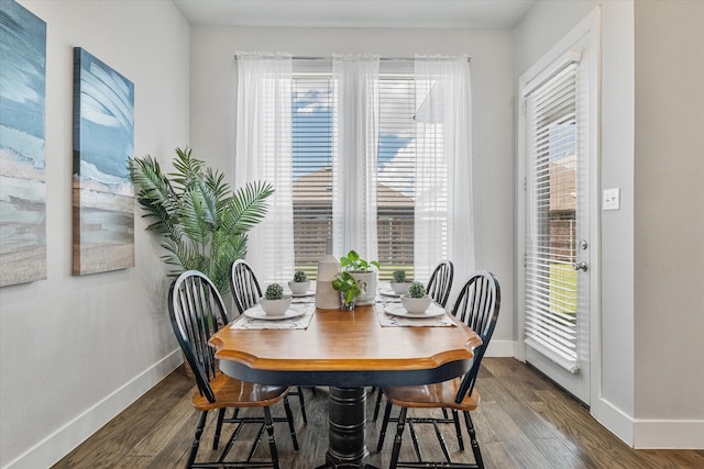 dining room with baseboards and wood finished floors