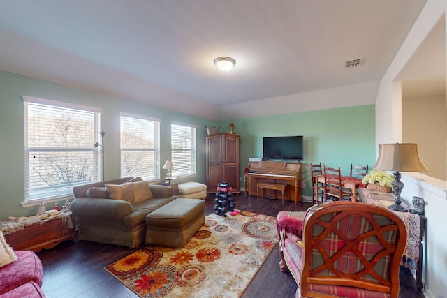 living room featuring dark hardwood / wood-style flooring