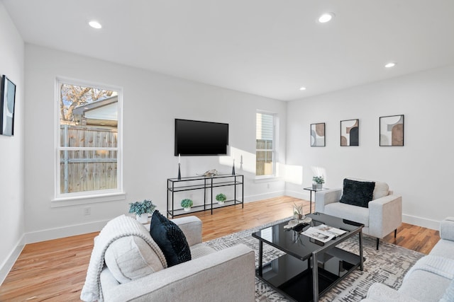 living room with light hardwood / wood-style flooring