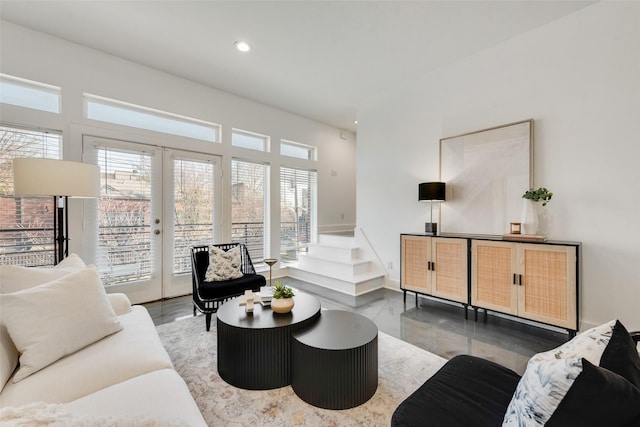 living room with french doors and plenty of natural light