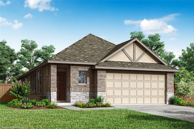 view of front of home featuring a front lawn and a garage