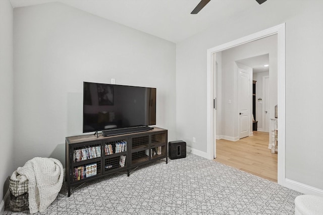 living room with ceiling fan