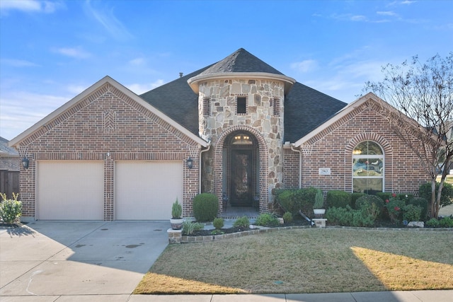 view of front of home with a garage and a front yard