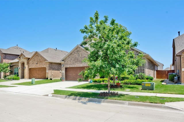 view of front of house featuring a garage and a front lawn