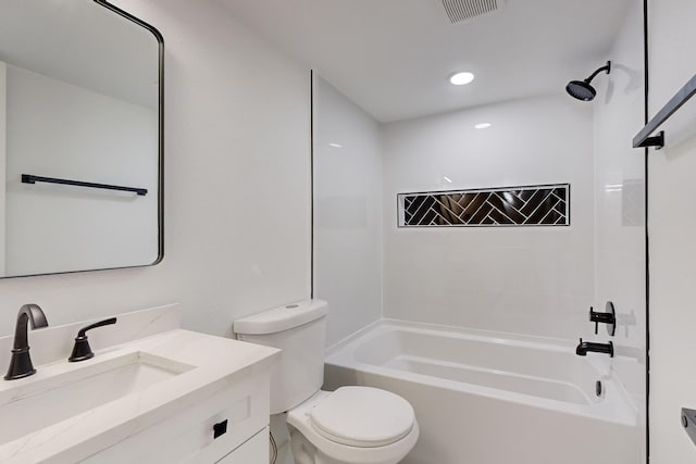 full bathroom featuring shower / tub combination, vanity, and toilet