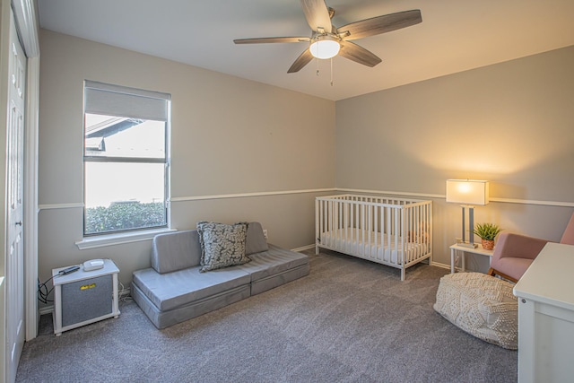 bedroom featuring carpet floors and ceiling fan