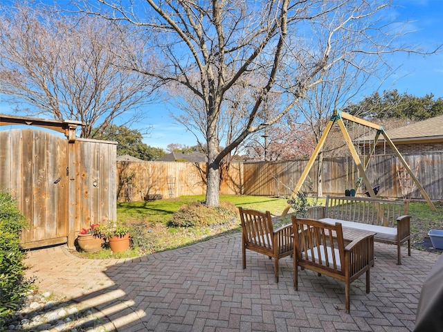 view of patio / terrace featuring a playground