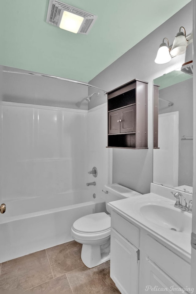 full bathroom with shower / tub combination, vanity, and toilet