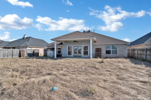 back of house featuring ceiling fan