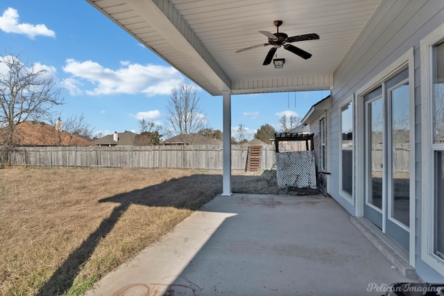 view of patio / terrace featuring ceiling fan