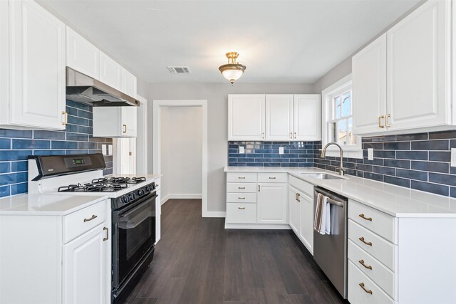 702 N Church St, Decatur, TX 76234 - kitchen featuring range with gas stovetop, under cabinet range hood, dishwasher, and backsplash