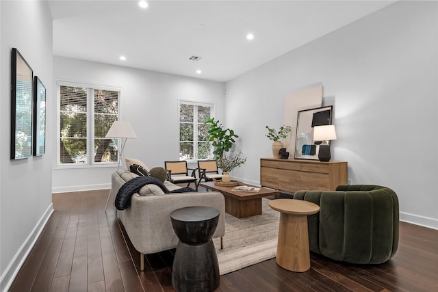 living room with dark wood-type flooring