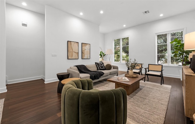 living room featuring dark hardwood / wood-style flooring