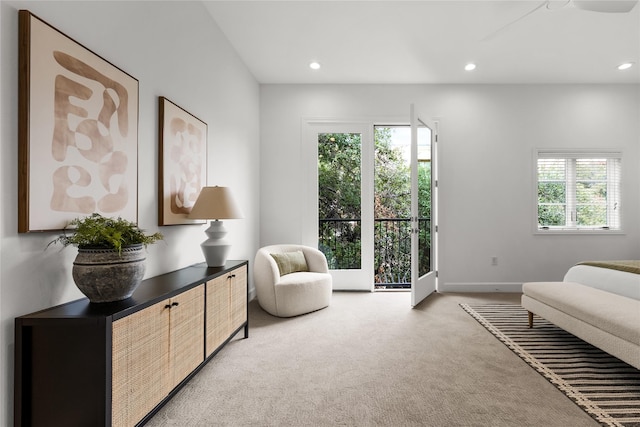 sitting room with light carpet