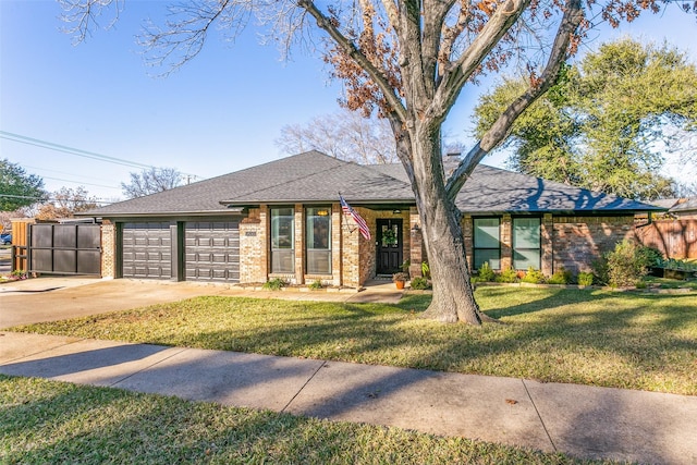 view of front of property featuring a garage and a front lawn