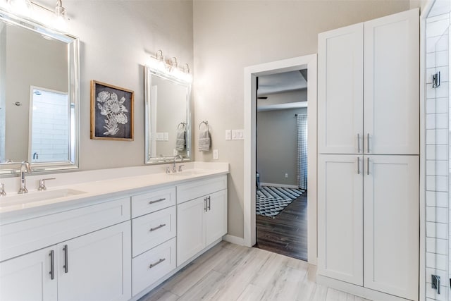 bathroom with vanity and wood-type flooring