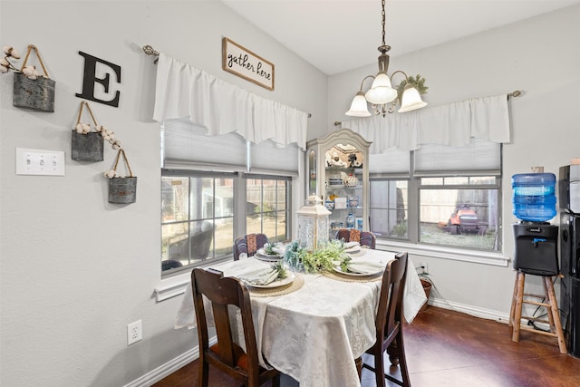 dining area featuring plenty of natural light and a chandelier