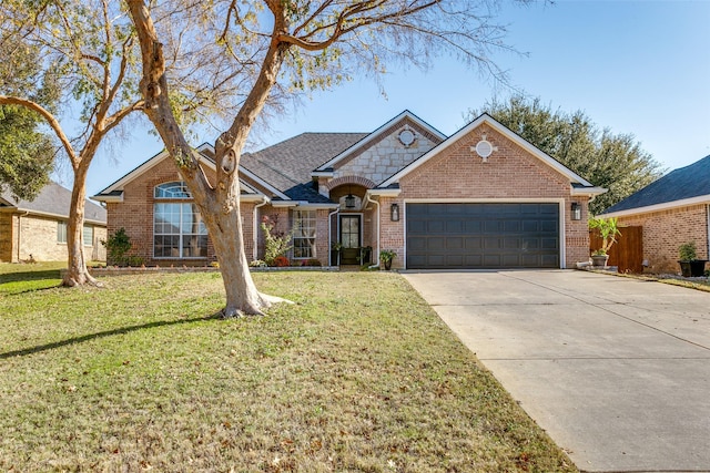 view of front facade featuring a front lawn and a garage