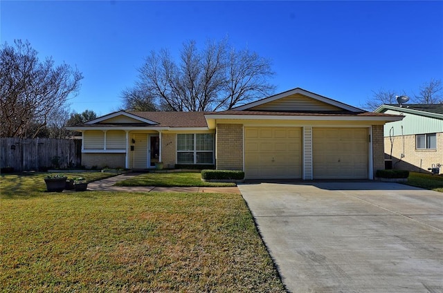 single story home with a garage and a front yard