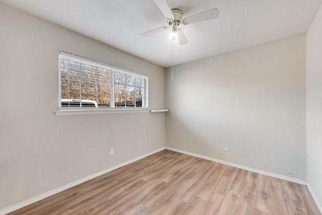 unfurnished room featuring ceiling fan and light wood-type flooring