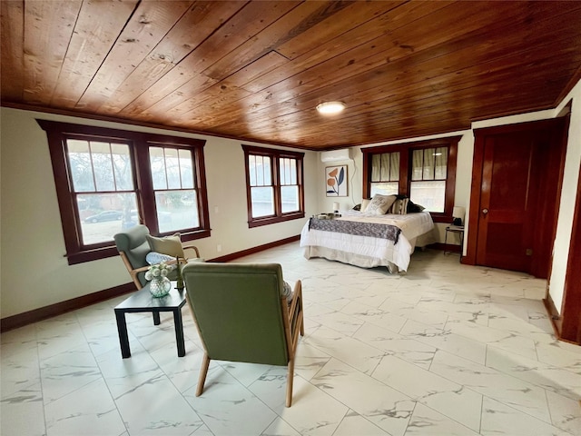 bedroom featuring wooden ceiling