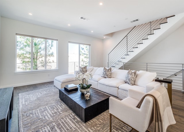 living room with hardwood / wood-style floors