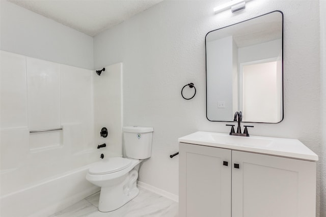 full bathroom with shower / tub combination, vanity, and toilet