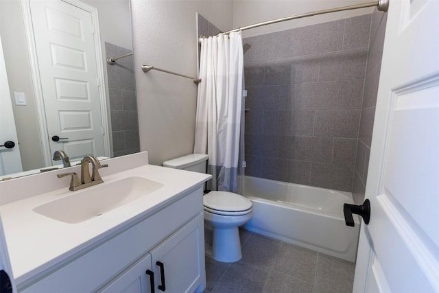 full bathroom featuring vanity, toilet, and shower / bath combo with shower curtain