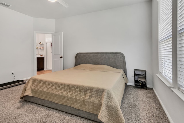 carpeted bedroom with ensuite bath