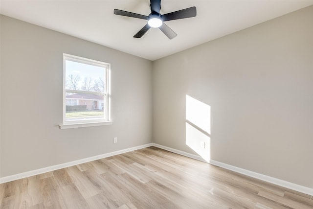 empty room featuring ceiling fan and light hardwood / wood-style flooring