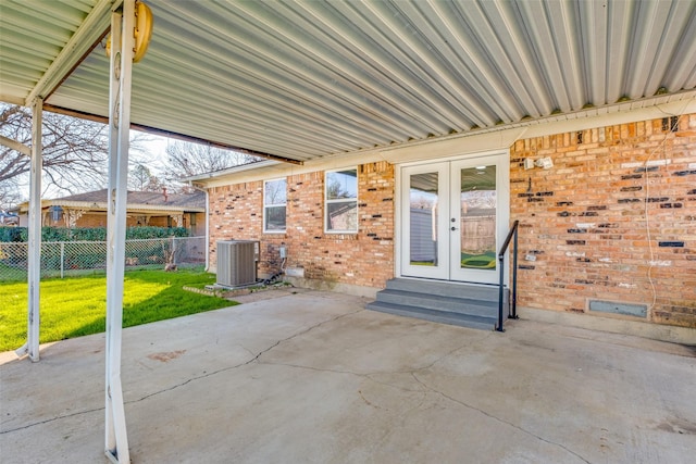 view of patio / terrace featuring central air condition unit and french doors