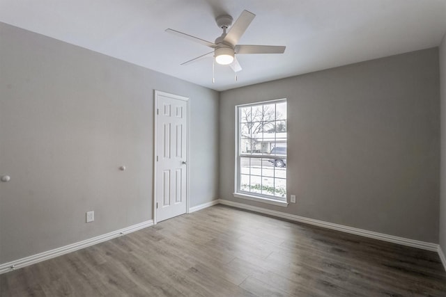 unfurnished room featuring ceiling fan and wood-type flooring