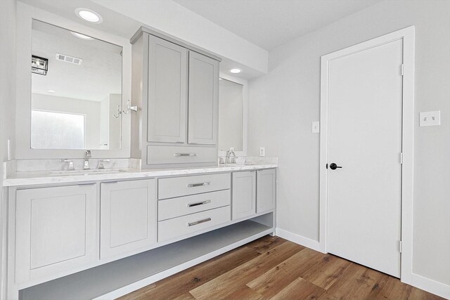 bathroom featuring hardwood / wood-style flooring and vanity